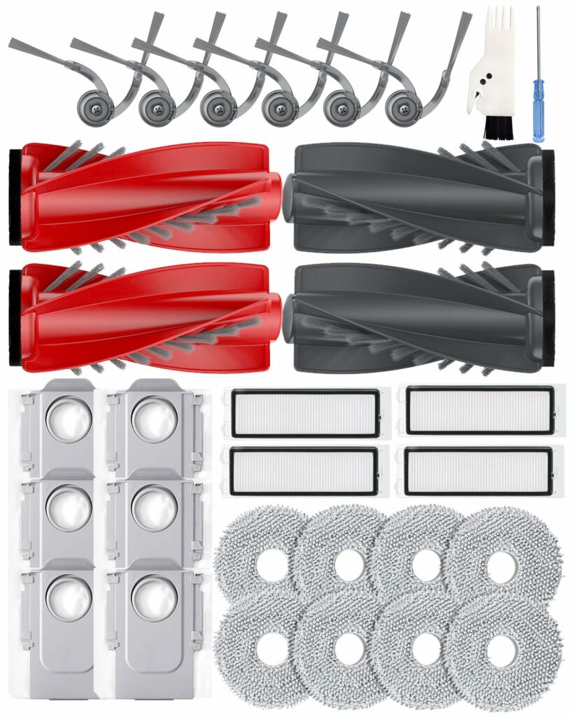 Yivy Pack of 30 accessories for Roborock Qrevo Curve/Qrevo Edge/P20 Pro replacement parts: 4 main brushes, 6 side brushes, 4 HEPA filters, 6 dust bags, 8 mop pads, 1 cleaning brush, 1 screwdriver