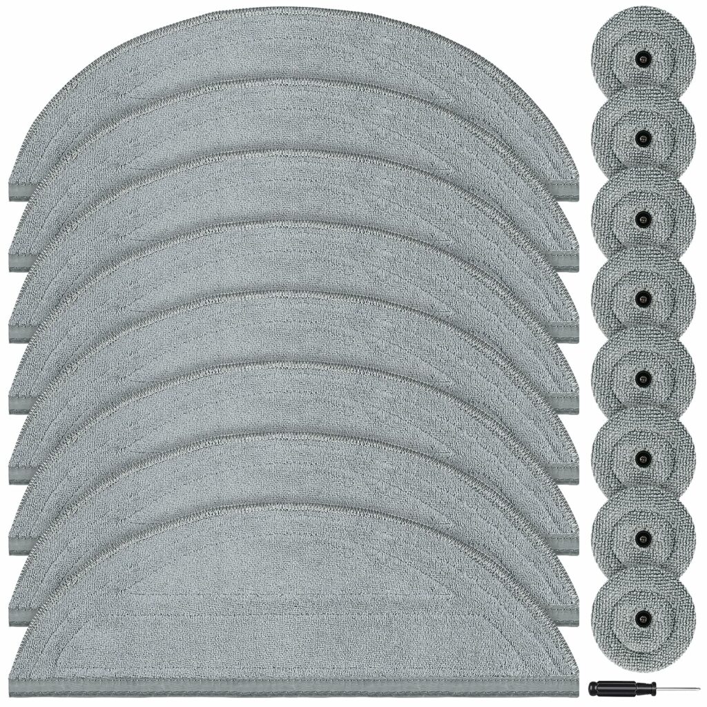 Pack of 16 Wiping Cloths Replacement Parts for Roborock Saros 10 Mop Robots, Washable Microfibre Mop Pad Accessories, Reusable Mop with 1 Screwdriver (8 Mop Pads + 8 Round Mops)