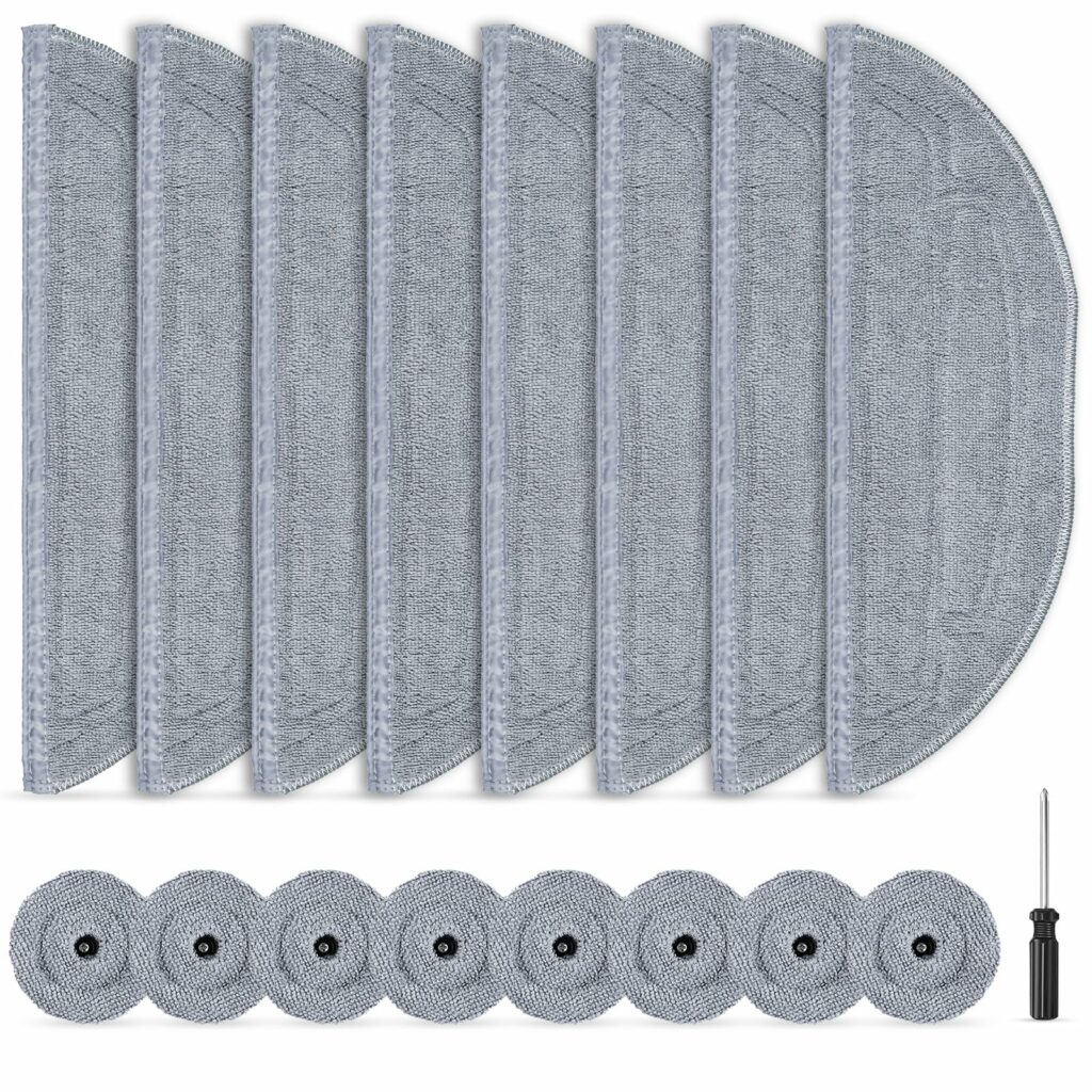 Pack of 16 Wipes for Roborock S8 Maxv Ultra Robot Vacuum Cleaner, Microfibre VibraRise 3.0 Mop Accessories, 8 Mop and 8 Edge Mop with 1 Screwdriver
