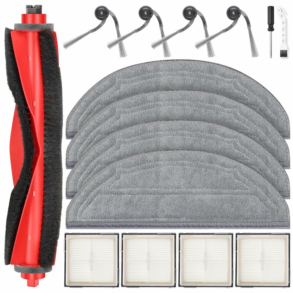 14-Piece Accessory Set for Roborock Q10 S5 / Q10 X5 Robot Vacuum Cleaner, 1 Main Brush, 4 Mop Pads, 4 HEPA Filters, 4 Side Brush, 1 Cleaning Accessories, Replacement Parts Set for Roborock Q10 S5