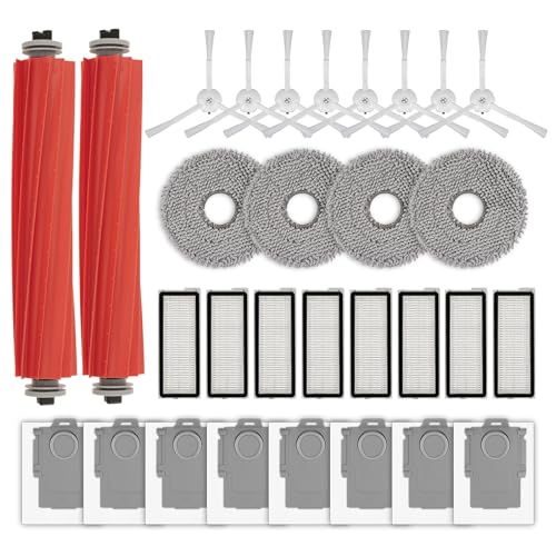 (30 Pack) QRevo S Replacement Parts Compatible with Roborock Qrevo S, Qrevo Pro, Qrevo MaxV, QRevo Plus Robot Vacuum, 2 Roller Brushes, 8 White Side Brushes, 8 Dust Bags, 8 HEPA Filters, 4 Mop Pads