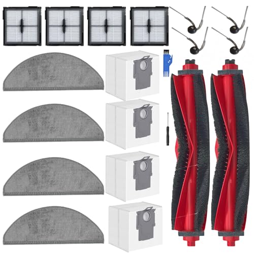 20 Piece Accessory Set for Roborock Q10 X5+ /Q10 X5 Robot Vacuum Cleaner Replacement Parts, 2 Main Brushes, 4 Filters, 4 Mop Pads, 4 Side Brushes, 4 Dust Bags, 2 Tools
