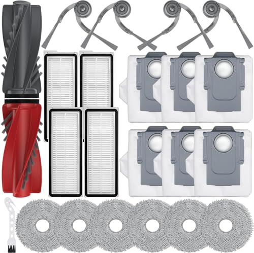 24Pcs Replacement Parts for Roborock Qrevo Curv/Curv S5X/Qrevo Edge/Edge S5A/Qrevo S5V Vacuum Cleaner Accessories,1 Main Brush 4 Side Brush 4 Hepa Filters 6 Vacuum Bags 6 Mop Pads