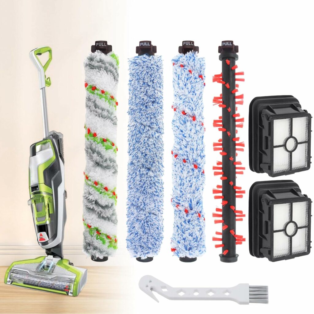 4 x 1868 Vacuum Cleaner Brush Rollers and 2 Replacement Filters for 1866 Vacuum Cleaner, Fits Bissell CrossWave 2306A and 1785A Series Vacuum Cleaners, Compare to Part 1785R 1785