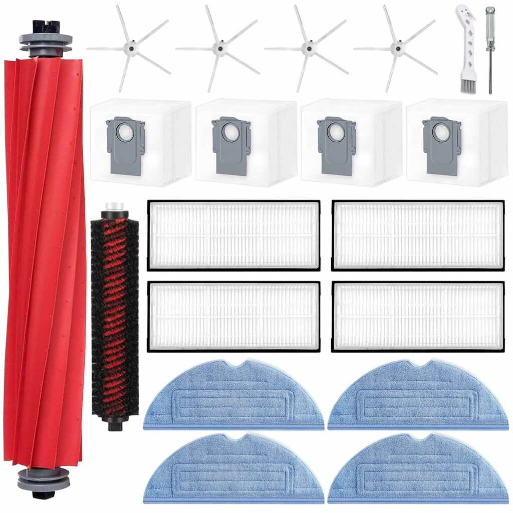 Replacement Accessories for Roborock S7 MaxV Ultra/S7 Pro Ultra/S7 Max Ultra, 1 Main Brushes, 4 HEPA Filters, 4 Cloths, 1 Cleaning Brush, 4 Dust Bag, 4 Main Brushes