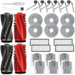 28-Pack Replacement Accessories for Roborock Qrevo Curv/Curv S5X/Edge/Edge S5A/S5V – 2 Pairs Mainbrushes, 4 Filters, 6 Dust Bags, 6 Mop Pads, 6 Sidebrushes, Cleaning Brush & Screwdriver