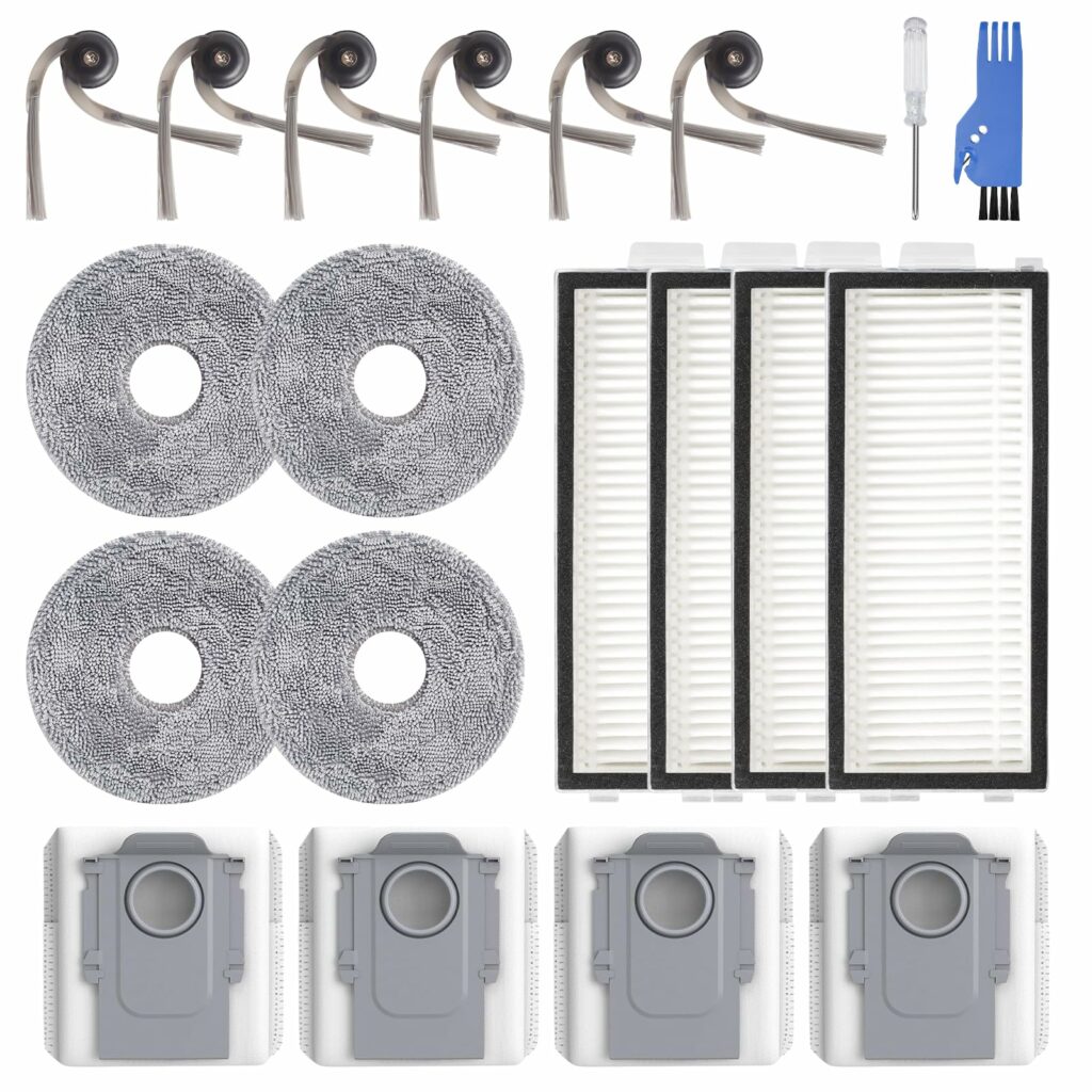 Pack of 20 Accessories for Roborock Saros Z70 Robot Vacuum Cleaner, Replacement Parts Accessory Set with 4 Dust Bags, 4 Filters, 4 Mop Pads, 6 Side Brushes, 1 Cleaning Brush, 1 Screwdriver