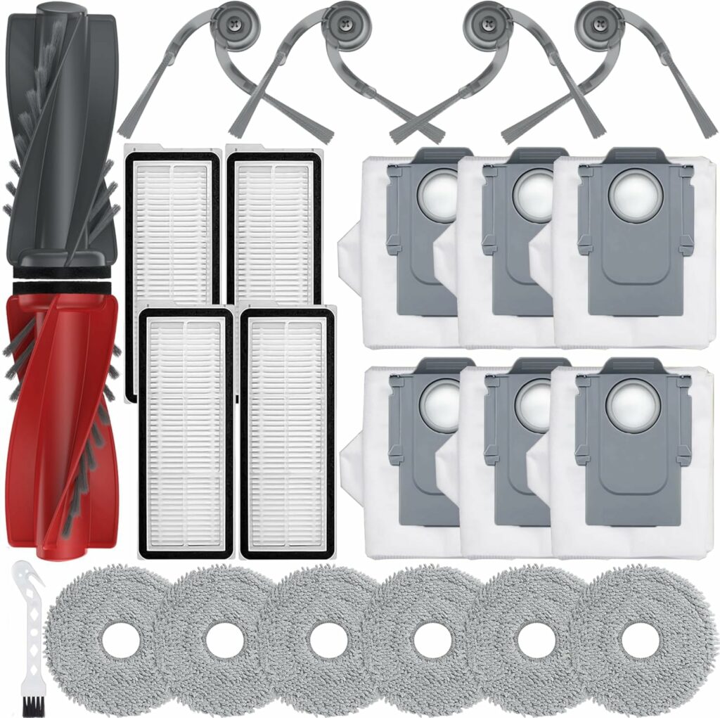 24Pcs Replacement Parts for Roborock Qrevo Curv/Curv S5X/Qrevo Edge/Edge S5A/Qrevo S5V Vacuum Cleaner Accessories,1 Main Brush 4 Side Brush 4 Hepa Filters 6 Vacuum Bags 6 Mop Pads