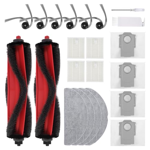 Accessory Replacement Compatible with Roborock Q7 M5+, Q7 L5+ Plus Robot Vacuum Cleaner, 2 Main Brushes, 4 Filters, 6 Side Brushes, 4 Mop Wipes, 4 Dust Bags