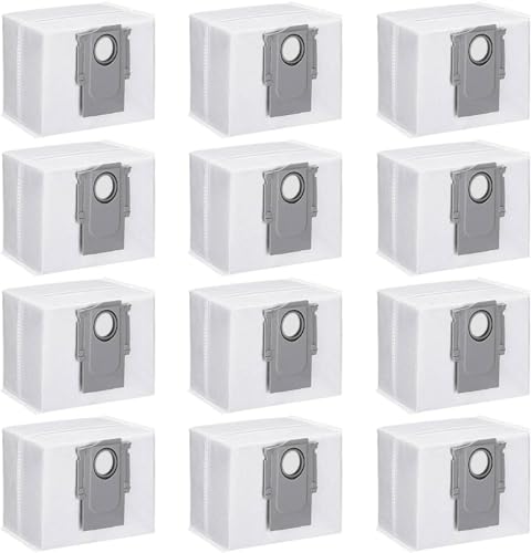 Pack of 12 Vacuum Cleaner Bags for Roborock S7 MaxV Ultra / Q7+ / Q7 Max+ / T8 / Q5+ Vacuum Cleaner Suction Station, 3L Large Capacity Vacuum Cleaner Bags, Replacement Bags Accessory Set, Vacuum