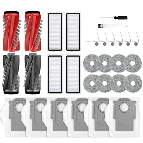30 Pcs Accessories Kit for Roborock Qrevo Curv/Curv S5X/Qrevo Edge/Edge S5A/Qrevo S5V Robot Vacuum, Parts Include 2 Pairs Mainbrush 6 Side Brushes 8 Mop Pads 6 Dust Bags 4 Filters 2 Tool