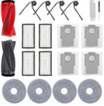 Accessory Replacement for Roborock Saros 10R, Qrevo CurvX, Qrevo Curv 2 Pro/2 ProX Robot Vacuum Cleaner, 1 Main Brush, 4 Side Brushes, 4 HEPA Filters, 4 Wipes, 4 Dust Bags, 1 Cleaning Brush