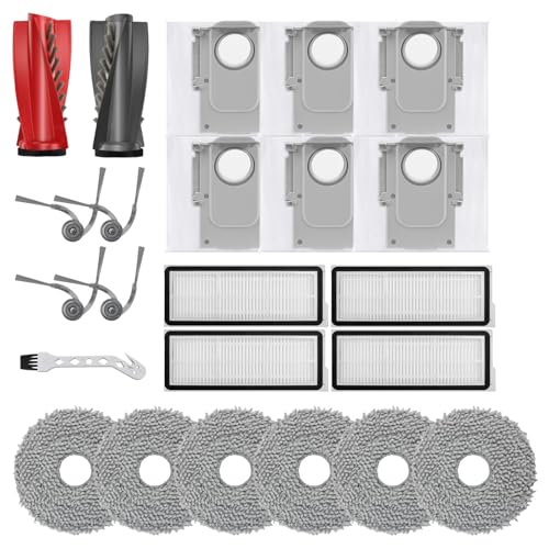 23Pcs Replacement Parts for Roborock Qrevo 5AE/Qrevo C/Qrevo C pro/Qrevo Curv/Qrevo Edge Vacuum Cleaner Accessories,1 Main Brush 4 Side Brush 4 Hepa Filters 6 Vacuum Bags 6 Mop Pads 1Cleaning Tool