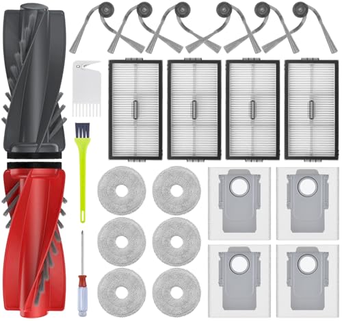 Replacement Accessories for Roborock Saros 10R/Qrevo Curv 2 Pro/Qrevo CurvX/Qrevo Curv 2 ProX Robot Vacuum Cleaner, 2 Main Brush 6 Side Brushes, 4 Filters, 6 Mop Cloths, 4 Dust Bags