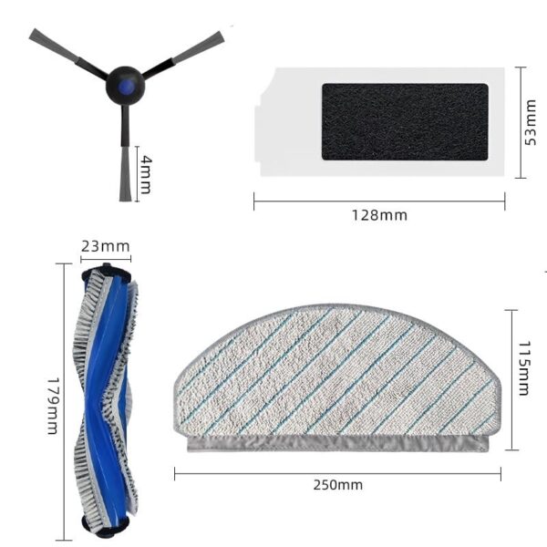 9-Piece Accessory Set for Ecovacs N20 PRO and Ecovacs N20 Family Robot Vacuum Cleaner, Standard Replacement Kit Includes 2 Main Brushes, 3 Wipes, 2 Filters, 2 Side Brushes
