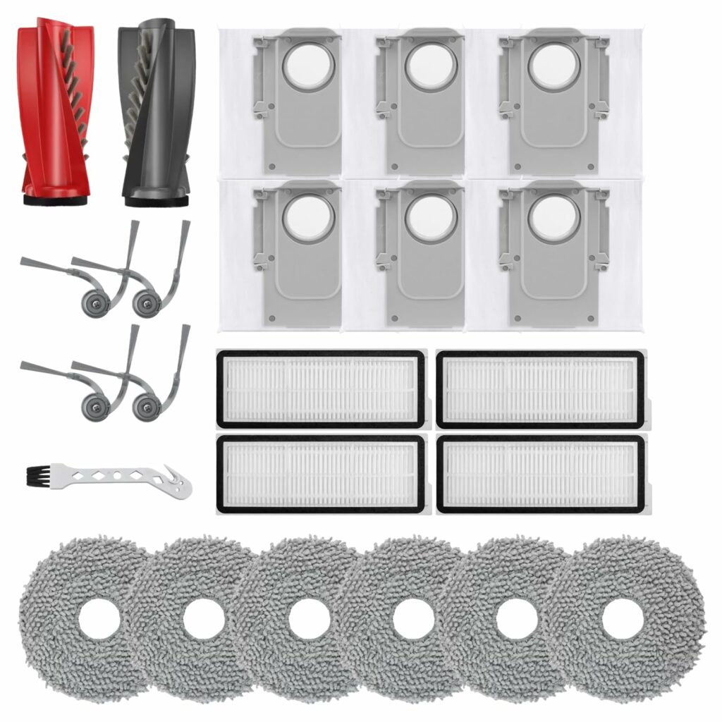 23Pcs Replacement Parts for Roborock Qrevo 5AE/Qrevo C/Qrevo C pro/Qrevo Curv/Qrevo Edge Vacuum Cleaner Accessories,1 Main Brush 4 Side Brush 4 Hepa Filters 6 Vacuum Bags 6 Mop Pads 1Cleaning Tool