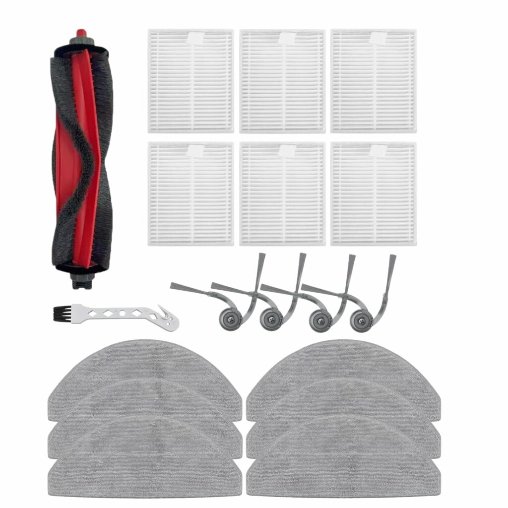 18Pcs Replacement Parts for Roborock Q7 TF/Q7 TF+/Q7 M5/Q7 M5+/Q7 L5/Q7 L5+ Robot Vacuum Cleaner Accessories,1 Main Brush 4 Side Brush 6 Hepa Filters 6 Mop Pads 1Cleaning Tool