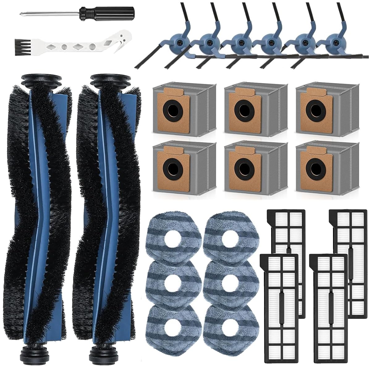 26 Pcs Accessories Kit Compatible with eufy X10 Pro Omni, Replacement Parts Include 2 Main Brush 6 Side Brushes 6 Mop Pads 6 Dust Bags 4 Washable Filters 1 Cleaning Tool and 1 Screwdriver_6994f01d4f5ec.jpeg 26 Pcs Accessories Kit Compatible with eufy X10 Pro Omni, Replacement Parts Include 2 Main Brush 6 Side Brushes 6 Mop Pads 6 Dust Bags 4 Washable Filters 1 Cleaning Tool and 1 Screwdriver