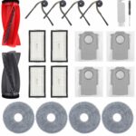 Accessory Replacement for Roborock Saros 10R, Qrevo CurvX, Qrevo Curv 2 Pro/2 ProX Robot Vacuum Cleaner, 1 Main Brush, 4 Side Brushes, 4 HEPA Filters, 4 Wipes, 4 Dust Bags, 1 Cleaning Brush
