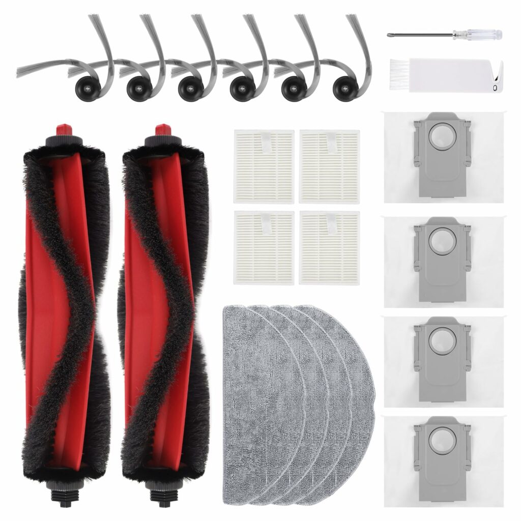 Accessory Replacement Compatible with Roborock Q7 M5+, Q7 L5+ Plus Robot Vacuum Cleaner, 2 Main Brushes, 4 Filters, 6 Side Brushes, 4 Mop Wipes, 4 Dust Bags