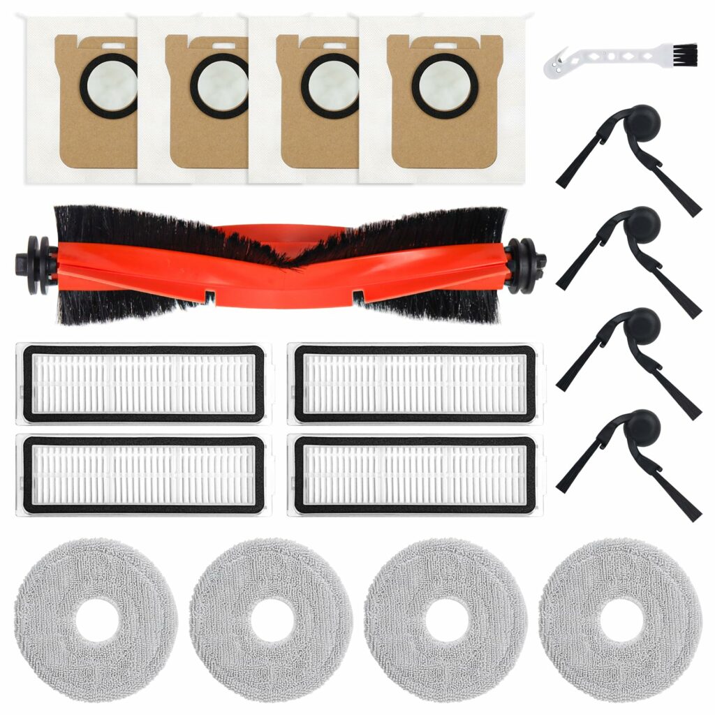 Accessory Replacement for Xiaomi 5/5 Pro Robot Vacuum Cleaner, 1 Main Brush, 4 Side Brushes, 4 HEPA Filters, 4 Wipes, 4 Dust Bags, 1 Cleaning Brush