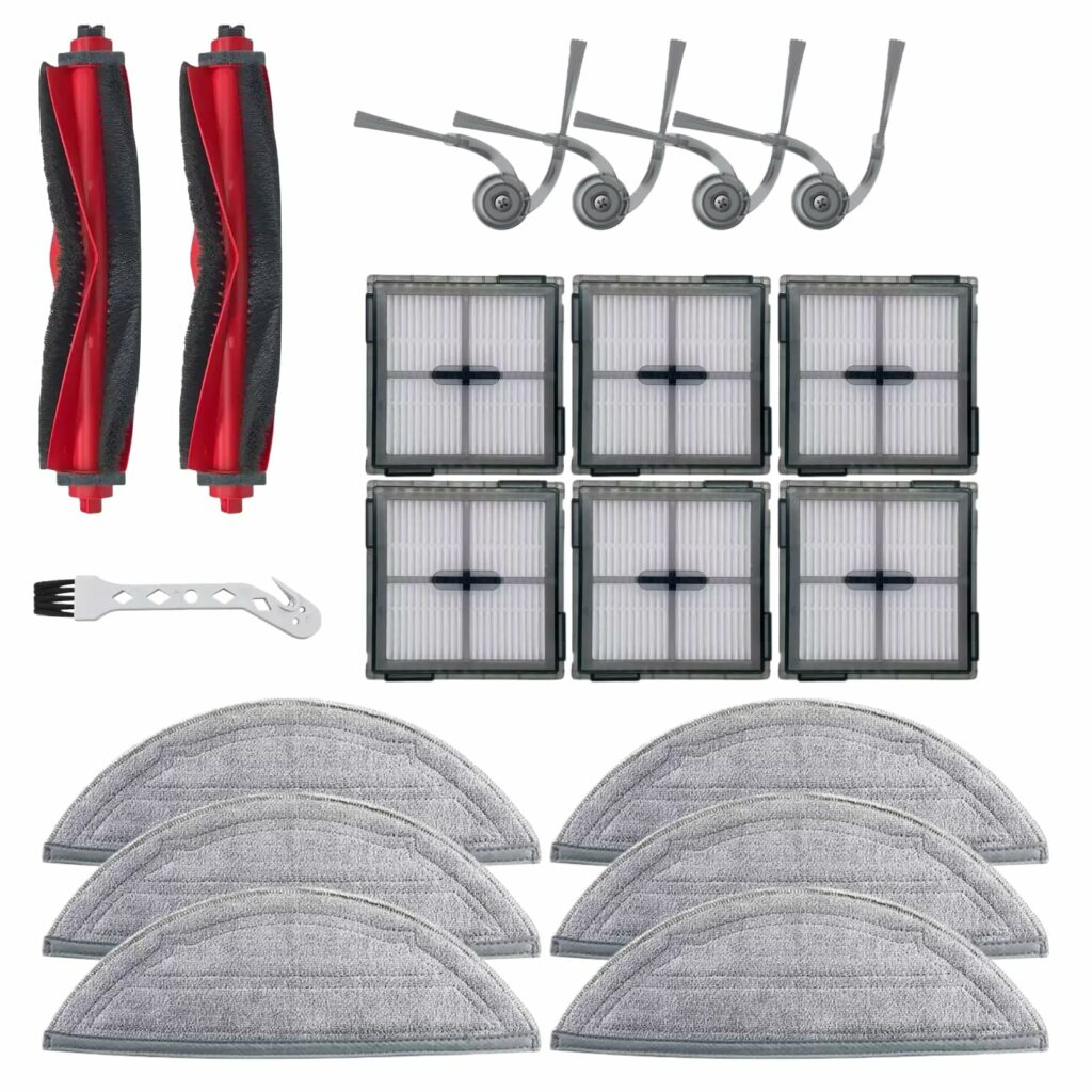 19Pcs Replacement Parts for Roborock Q10 VF/Q10 VF+/Q10 PF/Q10 PF+/Q10 S5/Q10 S5+/Q10 X5/Q10 X5+ Vacuum Cleaner Accessories, 2 Main Brush 4 Side Brush 6 Hepa Filters 6 Mop Pads 1Cleaning Tool