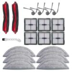 19Pcs Replacement Parts for Roborock Q10 VF/Q10 VF+/Q10 PF/Q10 PF+/Q10 S5/Q10 S5+/Q10 X5/Q10 X5+ Vacuum Cleaner Accessories, 2 Main Brush 4 Side Brush 6 Hepa Filters 6 Mop Pads 1Cleaning Tool
