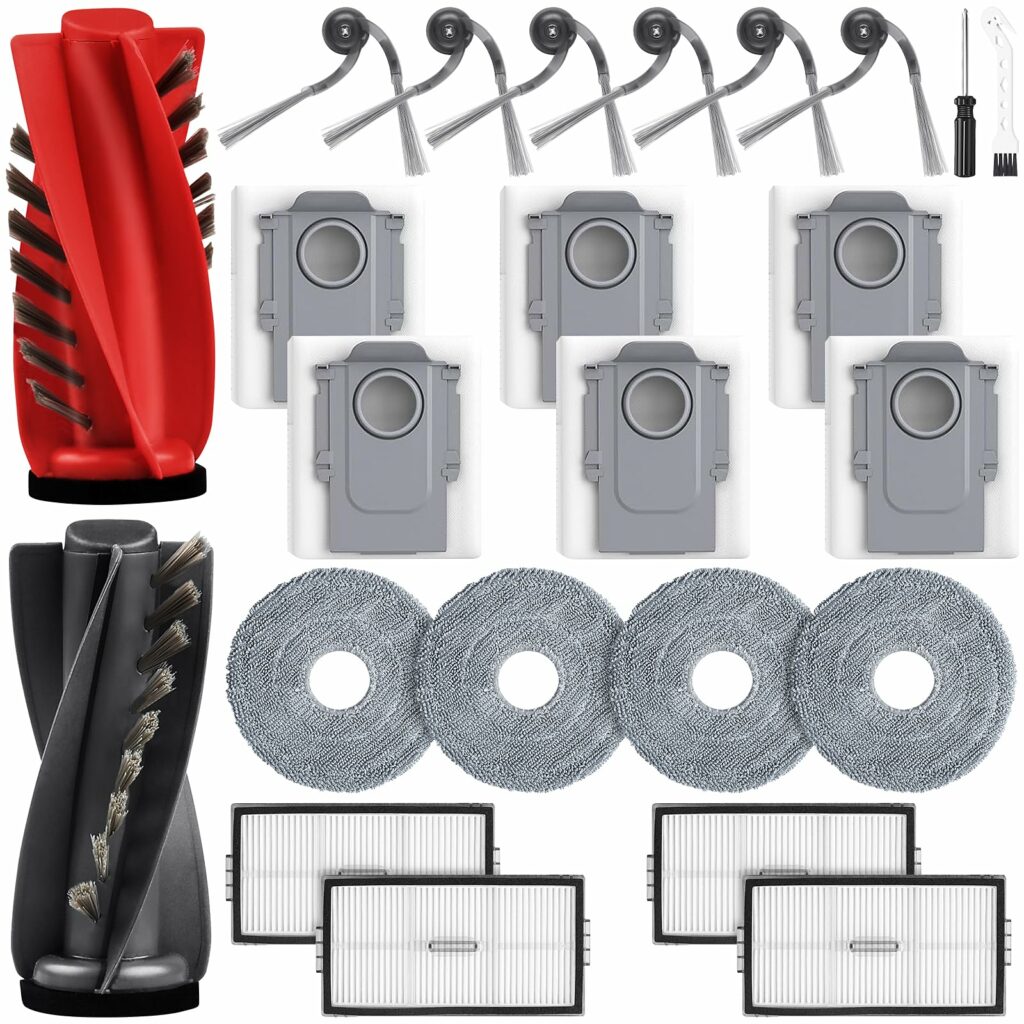 Pack of 24 accessories for Roborock Saros 10R robot vacuum cleaner, 2 main brushes, 6 dust bags, 4 wipes, 4 HEPA filters, 6 side brushes, 1 cleaning brush, 1 screwdriver