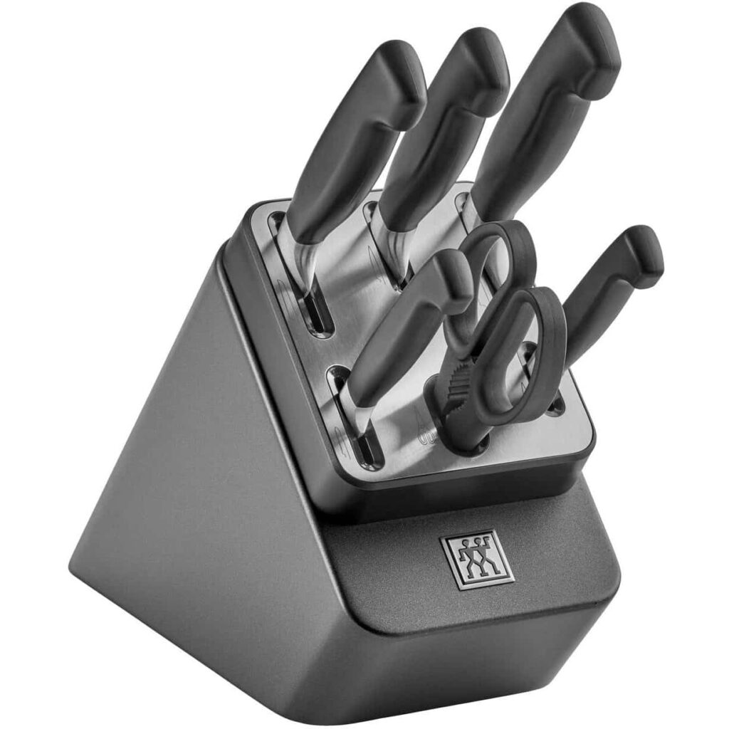 سرویس چاقو 7 پارچه زولینگ با استند تیزشونده مدل Zwilling Vier Sterne