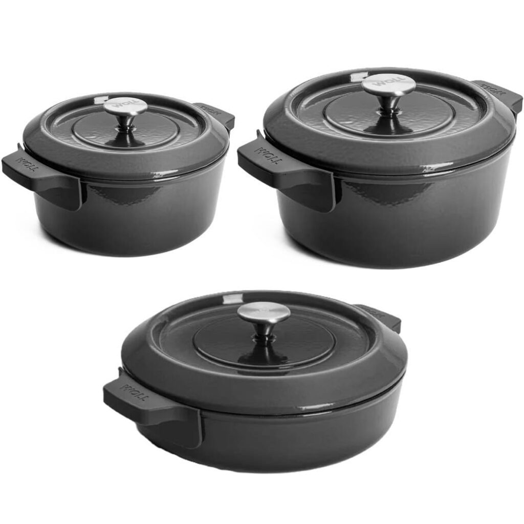 سرویس قابلمه ۶ پارچه چدن وول آلمان مدل Woll Iron Cast Carbon Grey