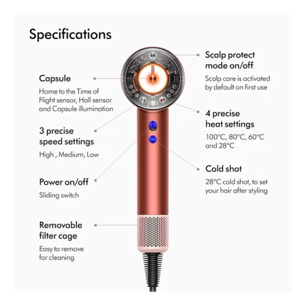 سشوار دایسون مدل Dyson Supersonic Nural Wave+Curl Diffuser HD16 Vinca Blue/Topaz - تصویر 7